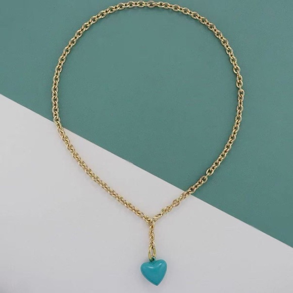 Roxanne Assoulin The Mini Puffy Heart Charm Necklace lake blue